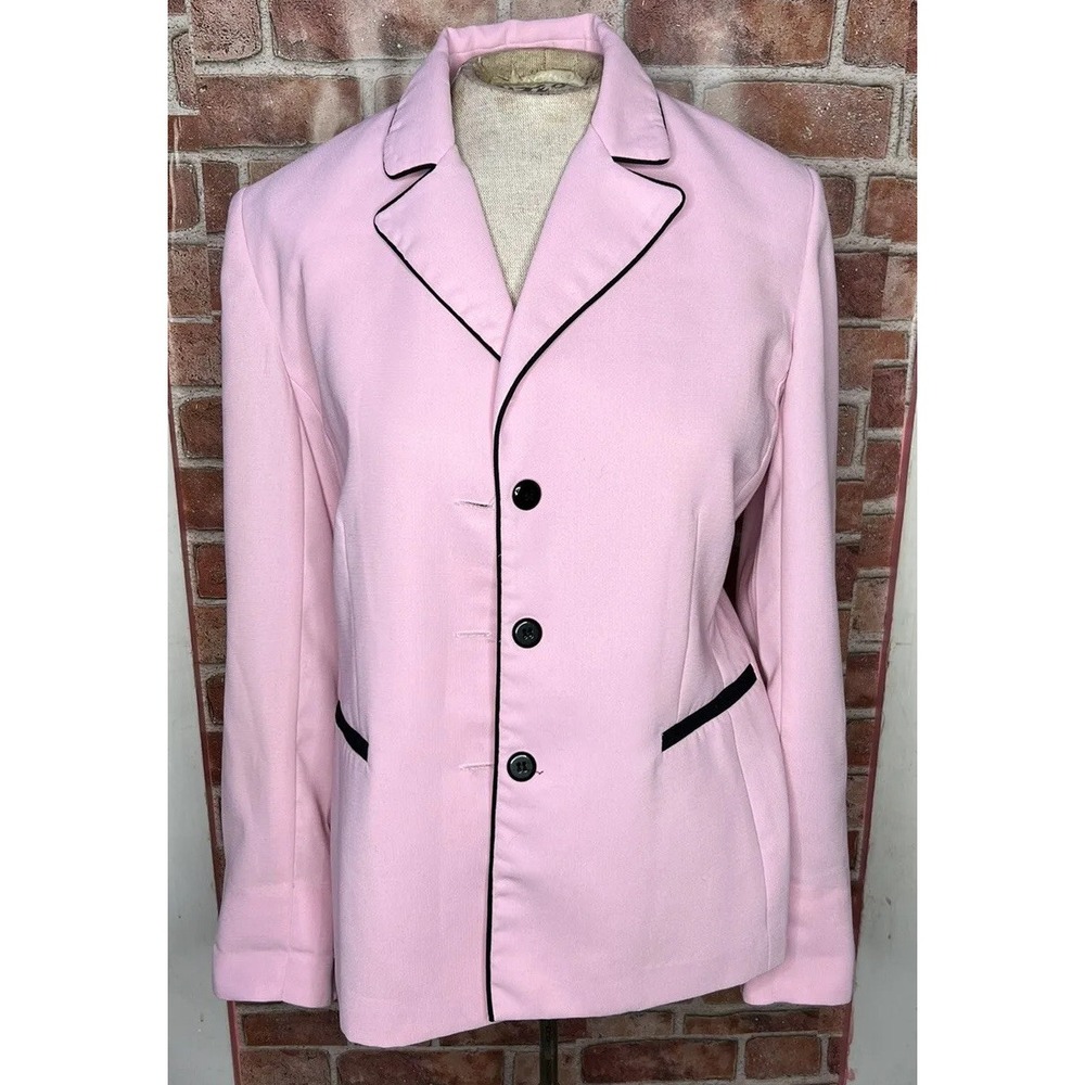 StudioI Womens Lined V-NeckCollared Pink&Black ButtonDown Blazer Size8 W Pockets